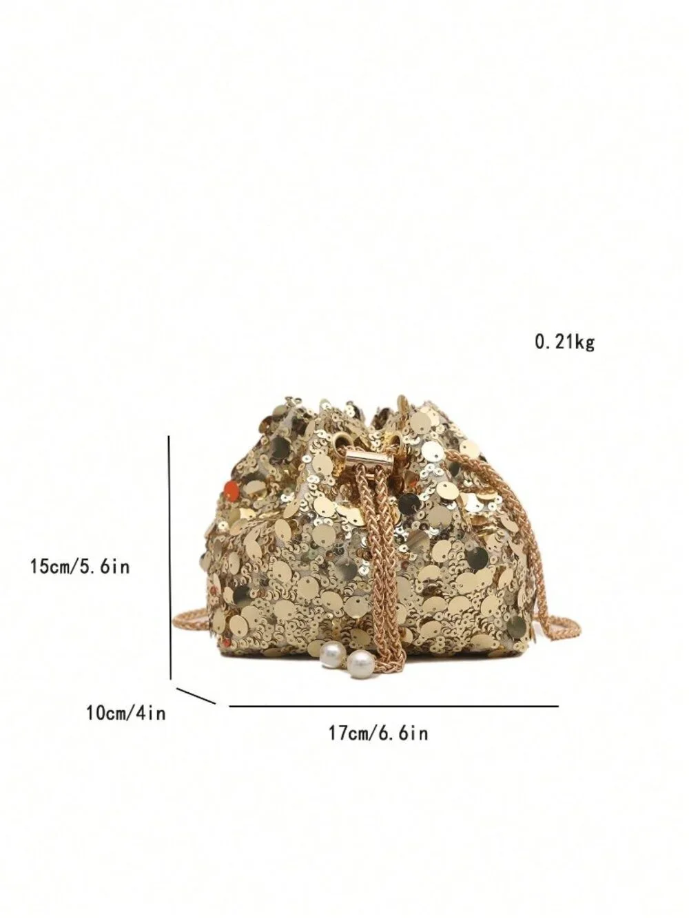 Gold Glamorous Women's Sequin Faux Pearl Decor Bucket Shoulder Crossbody  Bag